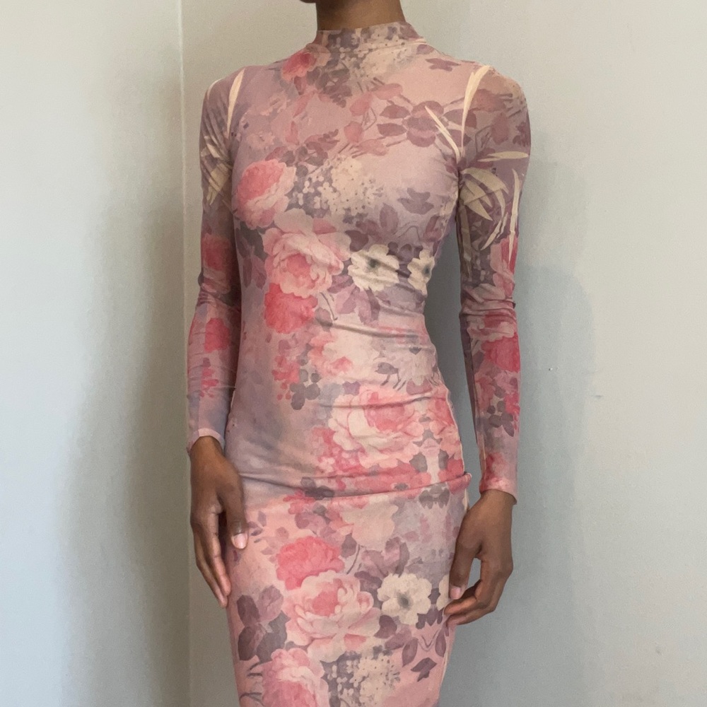 Sheer Floral Dress Long Sleeve